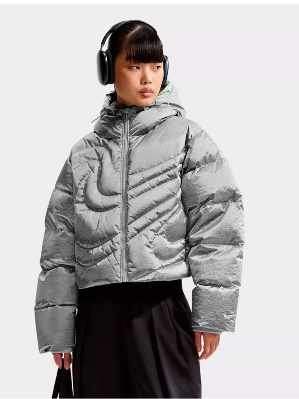 Nike Women’s Reflective Silver Cropped Puffer Jacket with Hood